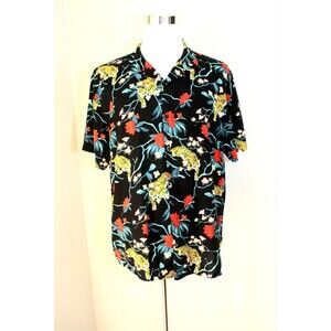 COMO MAN Hawaiian Style Casual Shirt SS Black White Red Tigers / Floral ~ XL #02